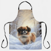 チベット語のスパニエル犬Letit雪のクリスマス エプロン (正面)