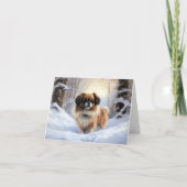 チベット語のスパニエル犬Letit雪のクリスマス カード (正面)