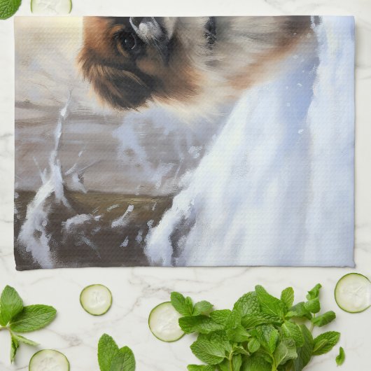 チベット語のスパニエル犬Letit雪のクリスマス キッチンタオル (折り畳み)