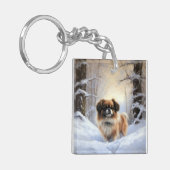 チベット語のスパニエル犬Letit雪のクリスマス キーホルダー (正面左)