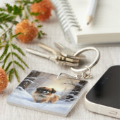 チベット語のスパニエル犬Letit雪のクリスマス キーホルダー (正面右)