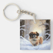 チベット語のスパニエル犬Letit雪のクリスマス キーホルダー (正面)