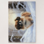 チベット語のスパニエル犬Letit雪のクリスマス ジグソーパズル (縦)