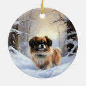 チベット語のスパニエル犬Letit雪のクリスマス セラミックオーナメント (裏面)