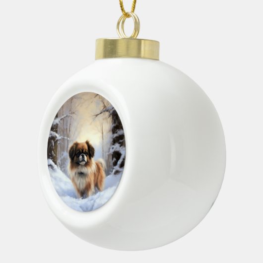 チベット語のスパニエル犬Letit雪のクリスマス セラミックボールオーナメント (右)