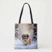 チベット語のスパニエル犬Letit雪のクリスマス トートバッグ (正面)