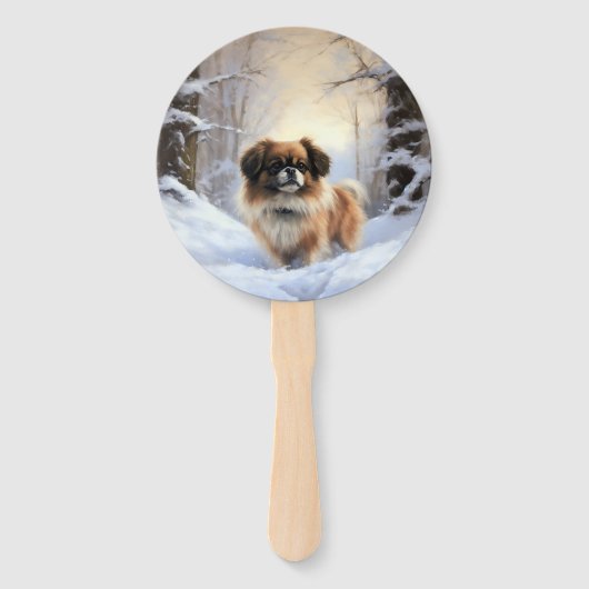 チベット語のスパニエル犬Letit雪のクリスマス ハンドファン (正面)