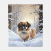 チベット語のスパニエル犬Letit雪のクリスマス フリースブランケット (正面)