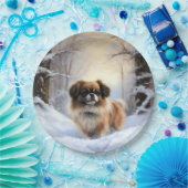 チベット語のスパニエル犬Letit雪のクリスマス ペーパープレート (パーティー)