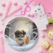 チベット語のスパニエル犬Letit雪のクリスマス ペーパープレート (パーティー)
