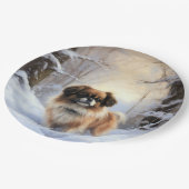 チベット語のスパニエル犬Letit雪のクリスマス ペーパープレート (アングル)