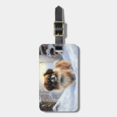 チベット語のスパニエル犬Letit雪のクリスマス ラゲッジタグ (正面縦)