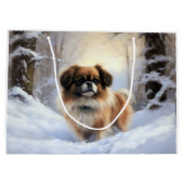 チベット語のスパニエル犬Letit雪のクリスマス ラージペーパーバッグ (裏面)