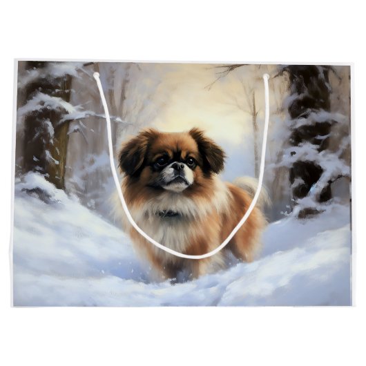 チベット語のスパニエル犬Letit雪のクリスマス ラージペーパーバッグ (裏面)