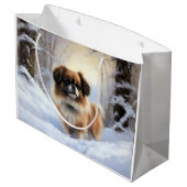 チベット語のスパニエル犬Letit雪のクリスマス ラージペーパーバッグ (裏面アングル)