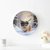 チベット語のスパニエル犬Letit雪のクリスマス ラージ壁時計 (ホーム)