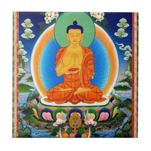 チベット語Thangka Prabhutaratna仏 タイル (正面)