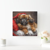 チベット・スパニエル犬のクリスマス スクエア壁時計 (ホーム)