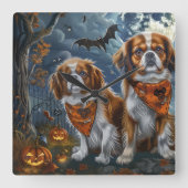チベット・スパニエル ハロウィン おばけ スクエア壁時計 (正面)