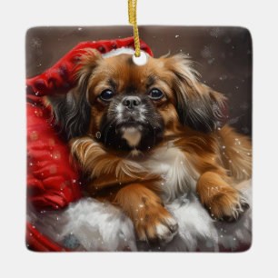 チベット・スパニエル 犬 クリスマス フェスティブ セラミックオーナメント