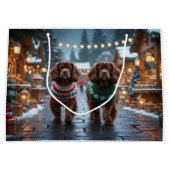 チベット・スパニエル 犬 クリスマス 雪 冬の休日 ラージペーパーバッグ (正面)