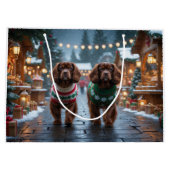 チベット・スパニエル 犬 クリスマス 雪 冬の休日 ラージペーパーバッグ (裏面)