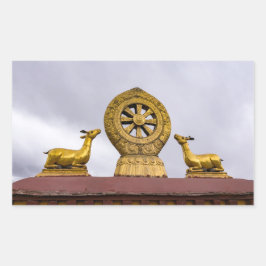 チベット、ラサ – ジョカン寺の法輪 長方形シール