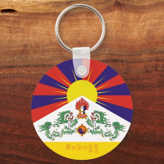 チベット&雪ライオンズ国旗、マントラ – ヒマラヤ キーホルダー (正面)