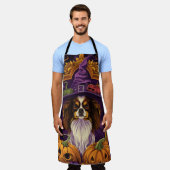 チベッ不気味トスパニエル犬ドッグハロウィーンウィッチパンプキン エプロン (着用した状態)