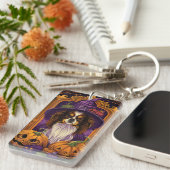 チベッ不気味トスパニエル犬ドッグハロウィーンウィッチパンプキン キーホルダー (正面右)