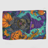 チベッ不気味トテリアドッグハロウィンウィッチカボチャ ゴルフタオル (横)