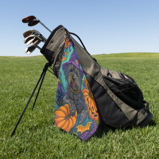 チベッ不気味トテリアドッグハロウィンウィッチカボチャ ゴルフタオル (グリーン)