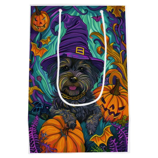 チベッ不気味トテリアドッグハロウィンウィッチカボチャ ミディアムペーパーバッグ (裏面)