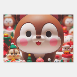 チムンクに似た可愛くて丸いキャラクター ラッピングペーパーシート