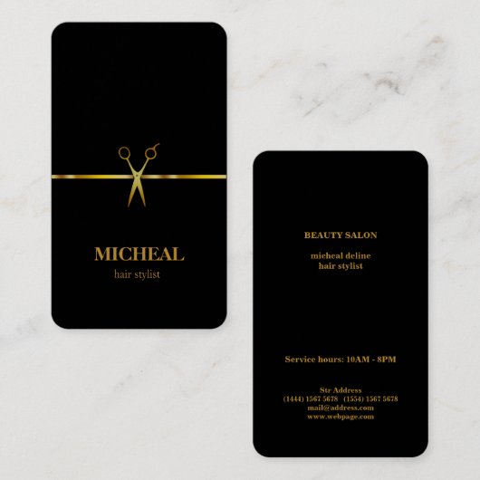 チモダンッエレガントクフェイク金ゴールドブラック美容師  名刺 (正面/裏面)