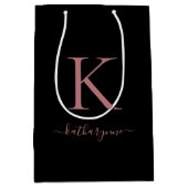 チモダンックブラックピンクローズ金ゴールドモノグラム名 ミディアムペーパーバッグ (正面)