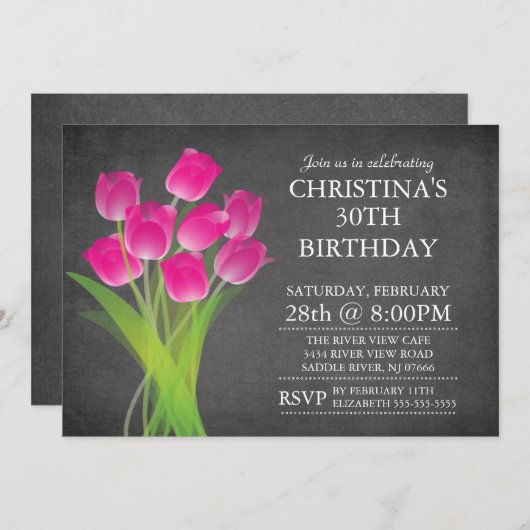 チモダンャルク板類型チューリップ誕生会 招待状 (正面/裏面)