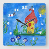 チャイお洒落ドイラストレーションラブハウスウォールクロック スクエア壁時計 (正面)