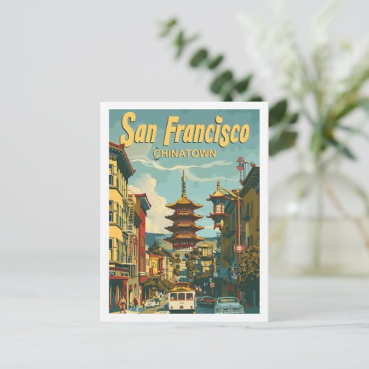 チャイナタウンサンフランシスコUSAヴィンテージトラベルプレイス ポストカード (スタンド正面)