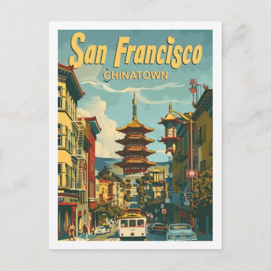 チャイナタウンサンフランシスコUSAヴィンテージトラベルプレイス ポストカード (正面)