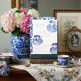 チャイナ風のテイストが漂うブルーの「Time for Tea Bridal Shower」 招待状