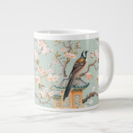 チャイナ風鳥と花のマグカップ(サージとピーチ) ジャンボコーヒーマグカップ