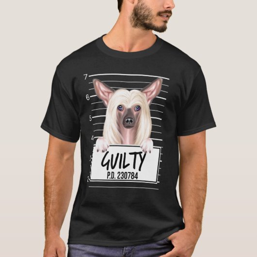 チャイニーズクレステッドの前科ありの犬の顔写真 Tシャツ (正面)