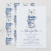 チャイニーズ・ノワール ティータイム ダスティーブルー ブライダルシャワー 招待状 (正面/裏面)