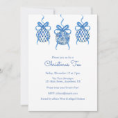 チャイノアイセリーウォーターカラーブルーオーナメントクリスマス 招待状 (正面)