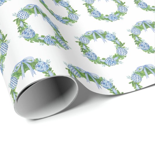 チャイノアイセリーブルークリスマスオーナメントリース ラッピングペーパー (ロールコーナー)