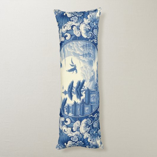 チャイノアイセリーブルーホワイトアジアのパゴダレイククレーン ボディピロー (裏面 (縦))