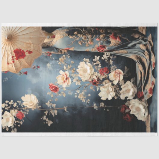 チャイノイズリーの傘を持つ女性の肖像画 薄葉紙 (正面)