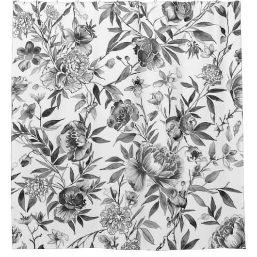 チャイノイズリー 水彩 花 植物画 シャワーカーテン (正面)