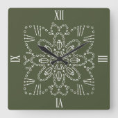 チャイブグリーンクロチェットチャート正方形の壁時計 スクエア壁時計 (正面)